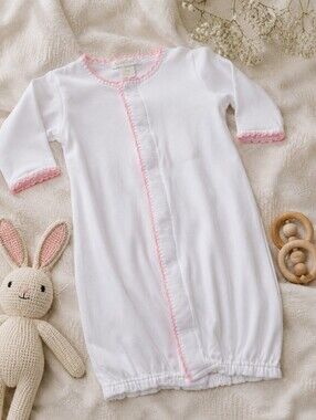 Kissy Kissy White Pima Cotton Gown w/ Pink Trim | NB 💕